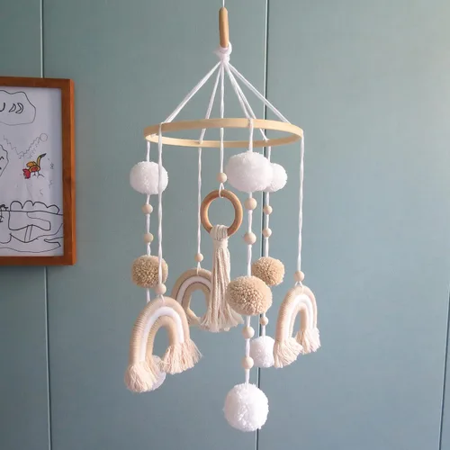 Vista 3 de Móvil neutral del bebé del arco iris del boho para la decoración móvil del cuarto de la cuna