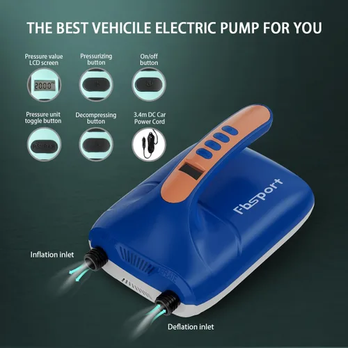 Vista 2 de Bomba de aire eléctrica para vehículo SUP de alta presión de 20 PSI, bomba de tabla de remo de inflado para tablas de remo de pie, función