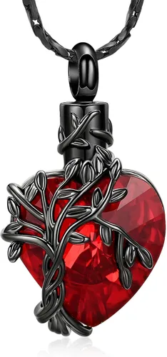 Vista 30 de Imrsanl Collar de urna de árbol de la vida con forma de corazón, joyería de cremación para hombres y mujeres, recuerdo, joyería conmemorativa