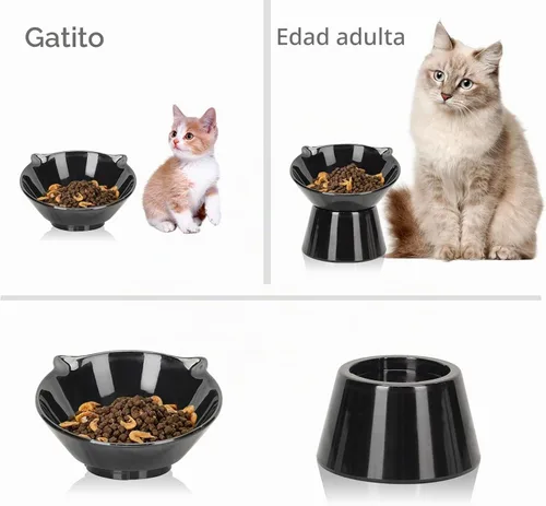 Vista 3 de Cuencos elevados desmontables para gatos, tazón elevado inclinado de 15° para gatos anti-vómito, amigable con los bigotes, platos ajustables