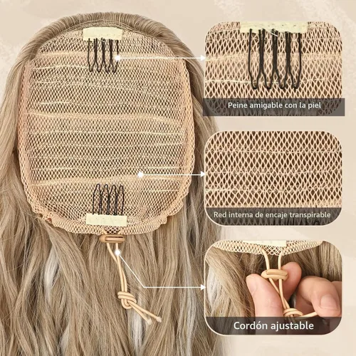 Vista 3 de FLUFYMOOZ Extensión de cola de caballo de 22 pulgadas, extensiones de cabello sintético ondulado largo y rizado para mujer