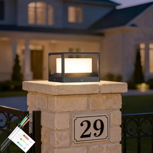 Vista 10 de MVBT Luces de poste para exteriores de 7.1 pulgadas, luces de pilar con cable duro, AC100-240 V, luz de columna moderna, lámpara de cubierta