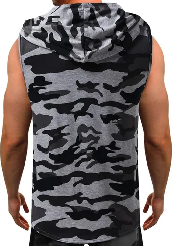 Vista 2 de Camiseta sin mangas para hombre, camiseta sin mangas con capucha para hombre, camiseta de entrenamiento para culturismo, gimnasio, camiseta de corte