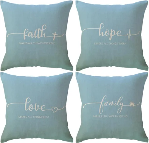 Vista 17 de Fundas de almohada inspiradoras con texto inspirador, fe, esperanza, amor, familia, fundas de almohada decorativas de 18 x 18 pulgadas, fundas