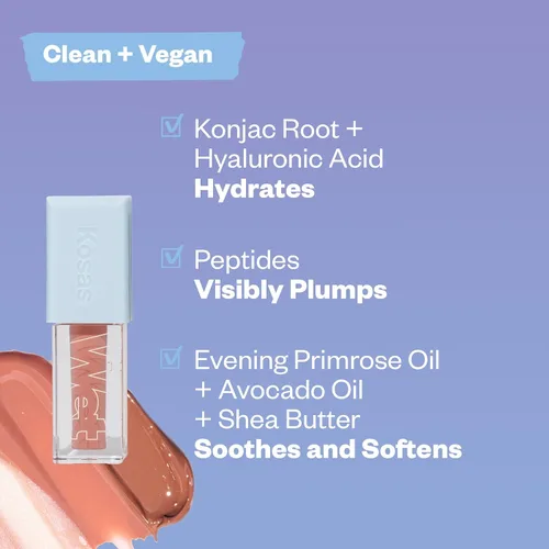 Vista 5 de Kosas Wet Lip Oil Gloss - Tratamiento hidratante y voluminizador de labios con ácido hialurónico y péptidos, acabado no pegajoso (sin abrir)