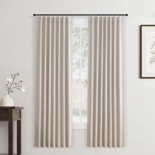 Vista 35 de Jowels Cortinas opacas de lino natural de 96 pulgadas de largo, 2 paneles
