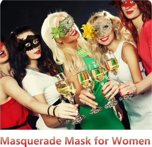Vista 2 de Disfraz para Halloween Encaje Con Rhinestone de máscara veneciana mujer Masquerade Máscara
