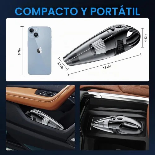 Vista 6 de Aspiradora de mano para automóvil con potente succión de 8000 PA, aspiradora portátil para automóvil con 2 filtros, mini cepillo, ligera, capacidad