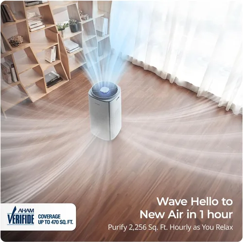 Vista 4 de CUCKOO Purificador de aire True HEPA para habitaciones grandes de hasta 2,256 pies cuadrados, filtro avanzado de 5 etapas con luz UV-C y carbón