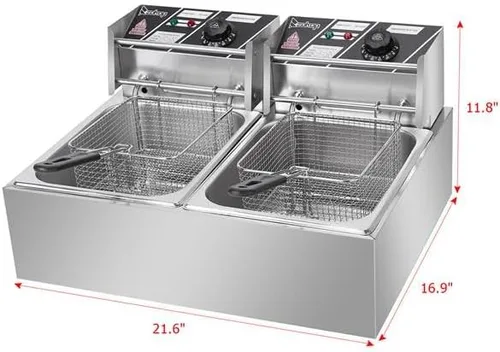 Vista 7 de Freidoras eléctricas de grasa profunda con cesta extraíble Freidoras de aceite eléctricas de doble tanque de cocina Máquina de freír 5000W MAX