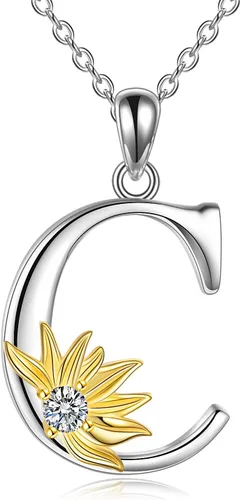 Vista 14 de POPLYKE Collar de girasol con inicial para mujer, plata de ley 925, colgante de girasol, cadena con dije de letra inicial