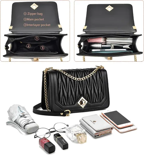 Vista 4 de Travistar Bolsos cruzados para mujer, bolsos pequeños de piel sintética, bolso de hombro, bolso de noche, bolsos acolchados con correa de cadena