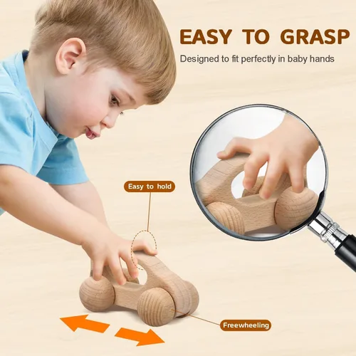 Vista 3 de TOY Life Juego de juguetes de madera con 2 autos de madera para bebés, 8 rompecabezas de madera de animales para niños pequeños