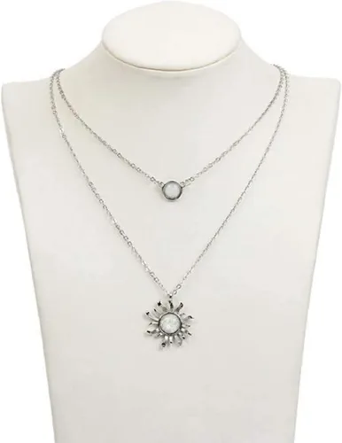 Vista 3 de MJartoria Gargantilla en capas de doble cadena de girasol con colgante de cristal de sol y luna, collares de joyería BFF regalos para mujeres y niñas