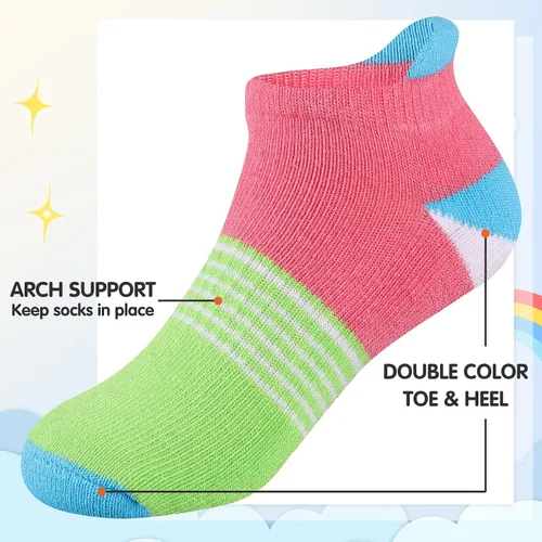 Vista 3 de Comfoex Calcetines para niñas de 4-6, 6-8, 8-10 años, calcetines cortos de algodón atléticos con suela acolchada, 6 pares