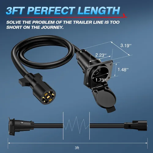 Vista 6 de MICTUNING Cable de extensión de enchufe de remolque de 7 vías 7 hojas cable conector de cableado de remolque 3 pies 10 14 AWG