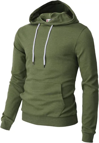 Vista 2 de H2H Sudadera con capucha para hombre, ligera, de manga larga, con bolsillo tipo canguro, ajustada, básica, casual