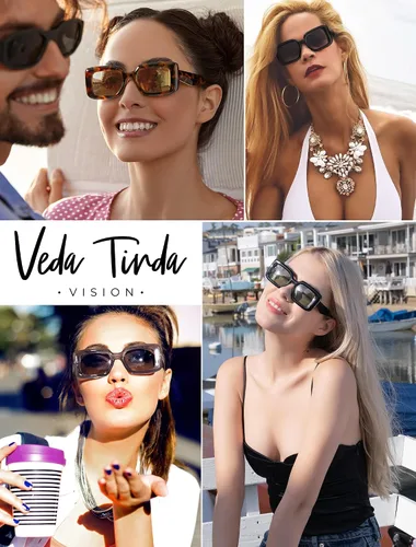Vista 3 de Veda Tinda Vision Polarized Rectangle Sunglasses Womens and Men Retro Trendy Square 90s Sun Glasses UV400 Protection