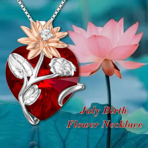 Vista 2 de TOUPOP Collar con colgante floral de plata esterlina 925 con diseño floral de corazón de cristal para cumpleaños, graduación, regalos para mujeres