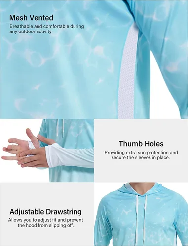 Vista 3 de Roadbox Men's Performance Fishing Hoodie, UPF 50+ UV Sun Protection Rash Guard, Outdoor Long Sleeve Water Hiking Swim Shirts