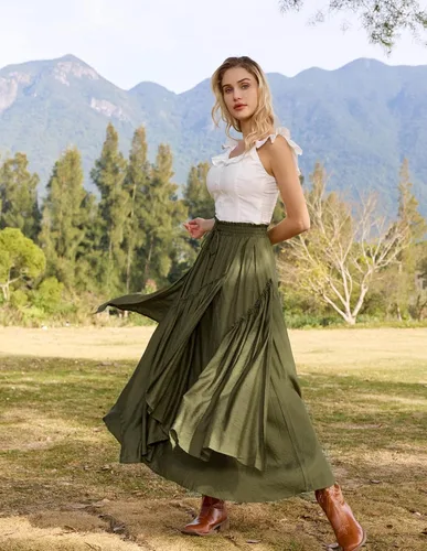 Vista 4 de Scarlet Darkness Falda larga renacentista con capas para mujer, con cintura alta, elástica, con bolsillos