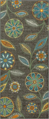 Vista 17 de Maples Rugs Reggie - Alfombra bohemia con estampado floral, 1 pies 8 Gris oscuro