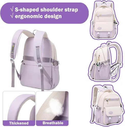 Vista 5 de Mochila Estética para Niñas Linda Mochila para Niños Mochila de Escuela Primaria para Adolescentes de Escuela Secundaria, Rojo y blanco, Classic