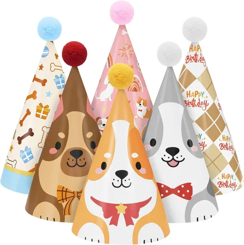 Vista 13 de WERNNSAI 12 Pcs Birthday Party Hats Assorted Themes Cone Paper Headbands Multiple Styles, Easy to Assemble with Elastic Strings, Kids Birthday