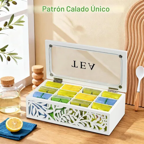 Vista 2 de Organizador de caja de té de madera, almacenamiento de bolsa de té