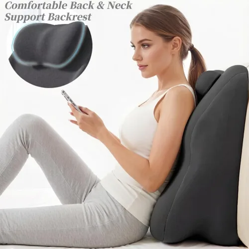 Vista 2 de Almohada multifuncional con respaldo ergonómico de cuña con amplias aplicaciones, cojín de espuma viscoelástica para dormir y leer, almohada Gris
