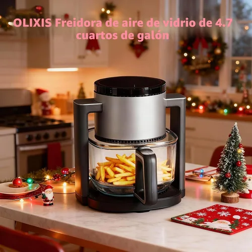 Vista 8 de OLIXIS Freidora de aire de vidrio de 4.7 cuartos de galón, freidora de aire no tóxica con 10 modos de cocción preestablecidos, tecnología rápida