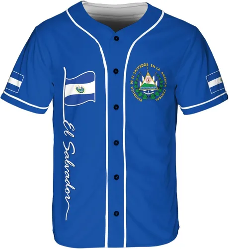 Vista 3 de Camiseta de béisbol de El Salvador personalizada,Camiseta personalizada con la bandera salvadoreña,Orgulloso Jersey Salvadoreña,Jersey del orgullo