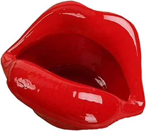 Vista 6 de Ceniceros de cigarrillos de cerámica creativos con estilo de labios Decoración casera de moda (rojo oscuro)