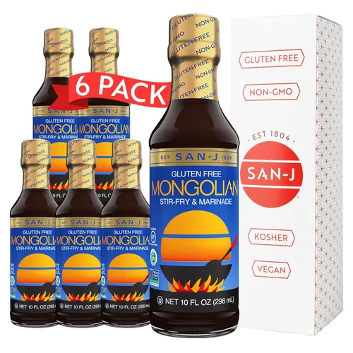 Vista 9 de San-J - Paquete variado Spice of Life - Teriyaki, salsa de naranja, szechuan, maní tailandés - Salsas de cocina sin gluten - Sin OGM - Botellas