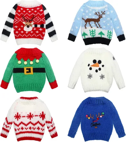 Vista 8 de Chalyna 6 piezas de ropa de muñeca de Navidad, accesorios de Navidad, suéter pequeño, ropa de punto, accesorio de Navidad, accesorios de ropa