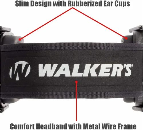 Vista 3 de Walker's Muff Razor Slim Low Profile Compact Plegable 27db Nrr Gun Range Disparo Protección Auditiva Pasiva