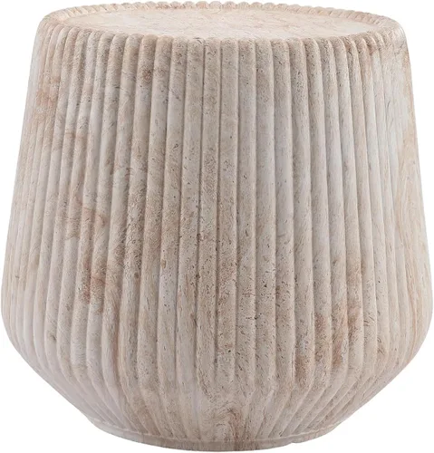 Vista 8 de SSLine Mesa auxiliar moderna de tambor para sala de estar, mesa auxiliar redonda acanalada con forma de tambor de piedra sintética para oficina