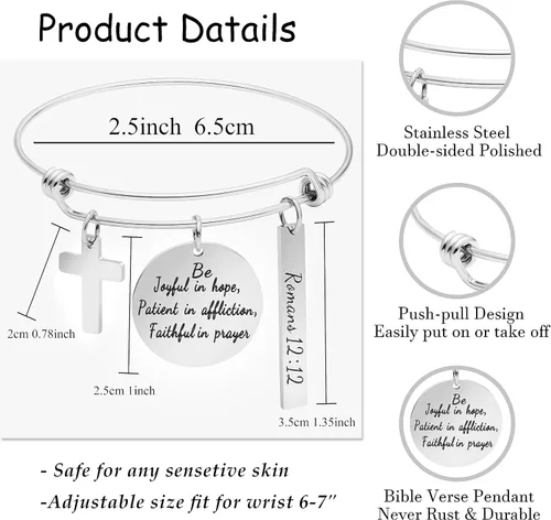 Vista 6 de Memgift - Brazalete inspirador para mujer cristiana, joyería, con citas bíblicas grabadas, extensible