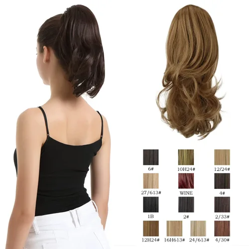Vista 15 de BARSDAR Extensiones de cola de caballo con clip de garra, extensiones de cabello corto ondulado negro de 14 pulgadas para mujer, extensiones