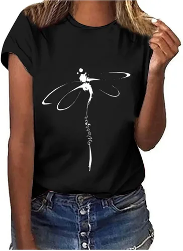 Vista 94 de Camiseta con estampado de animales para mujer, camiseta de libélula divertida, linda camiseta de manga corta, blusa de primavera 2023, camisas
