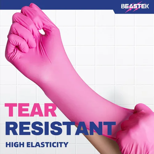 Vista 2 de Beastek Nitrile Disposable Exam Gloves, 4Mil 100Ct Powder-Free Latex-Free Food-Safe for Cooking Medical Esthetician, Hot Pink