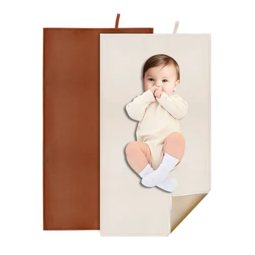 Vista 24 de Cambiador de pañales beige para bebé, cambiador de pañales portátil para viajes o casa, esterilla limpiable que cabe perfectamente en la bolsa