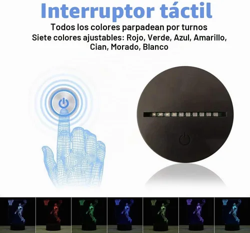 Vista 4 de XIEHE Luz nocturna LED de ilusión 3D, 7 colores de cambio gradual con interruptor táctil, lámpara de mesa USB para regalos de vacaciones