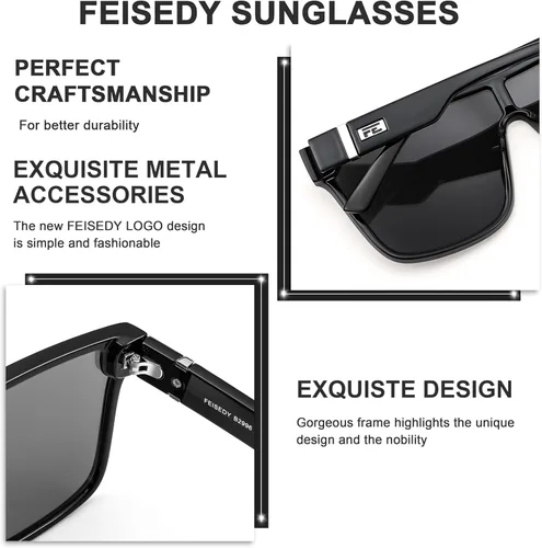 Vista 3 de FEISEDY Gafas de sol planas de moda de gran tamaño Cuadradas Sombras Mujeres Hombres UV400 B2996