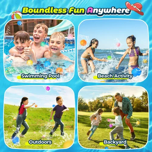 Vista 6 de Smirodi 6 globos de agua reutilizables, juguetes de agua para piscina y playa, para niños y niñas, juguetes de verano para niños de 3 a 12 años