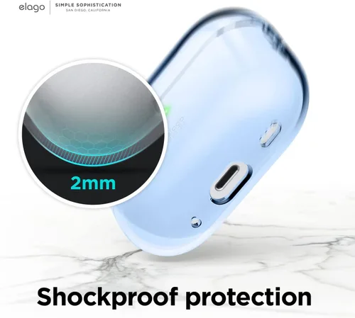 Vista 5 de elago Funda transparente compatible con AirPods Pro de 2ª generación, compatible con AirPods Pro 2, funda protectora, a prueba de golpes, carga Azul