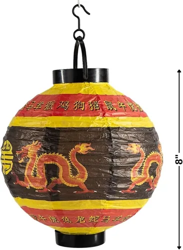 Vista 3 de Fun Express Juego de 3 linternas chinas colgantes de papel iluminado Dragon Print Design, Chinese New Year Party Decor
