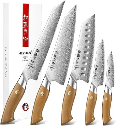 Vista 11 de Cuchillo de chef de Damasco, 8.5 pulgadas, 67 capas de acero de damasco, cuchillo de cocina japonés profesional para chefs y cocina casera, hoja