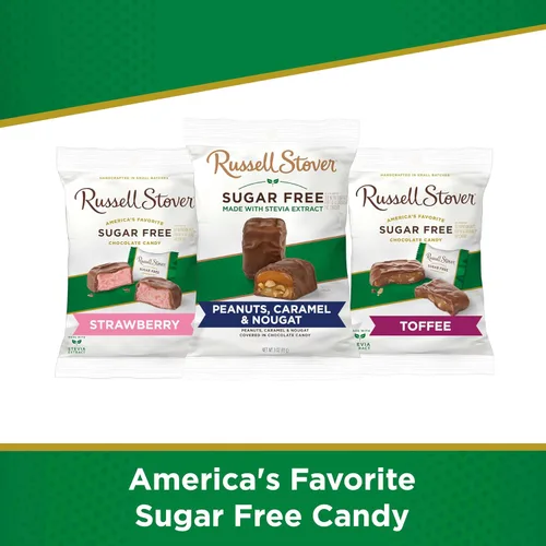 Vista 5 de Rusell Stover - Dulces de chocolate con leche sin azúcar y con sabor a maní, caramelo y turrón (paquete de 10 bolsas de 3 oz)