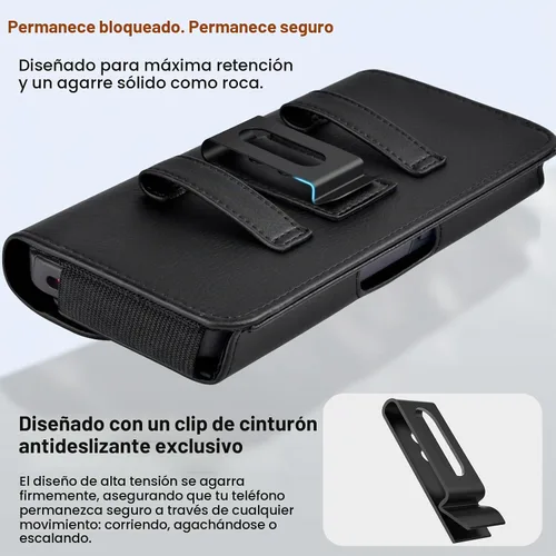Vista 4 de Funda de cuero para teléfono celular con soporte para tarjeta y clip para cinturón Estuche protector para iPhone Pro 17 16 15 14 13 12 16e, Samsung